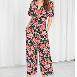 & Other Stories Peony Floral Print Jumpsuit Boho Wide Leg Romper Size 4